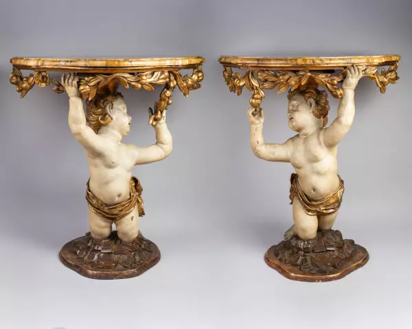 Paire de consoles aux putti, Rome vers 1750