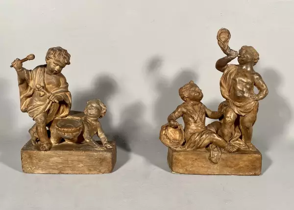Projet de chenets en terre cuite aux enfants musiciens, Paris vers 1770