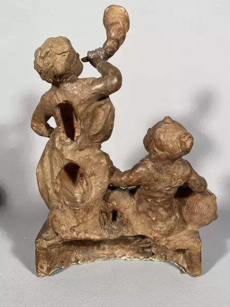 Projet de chenets en terre cuite aux enfants musiciens, Paris vers 1770