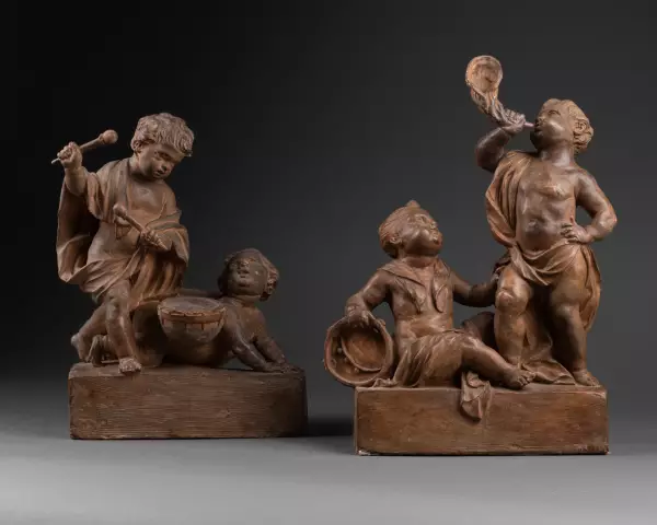 Projet de chenets en terre cuite aux enfants musiciens, Paris vers 1770