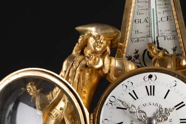 Pendule thermomètre Rousseau et Voltaire, Paris vers 1778