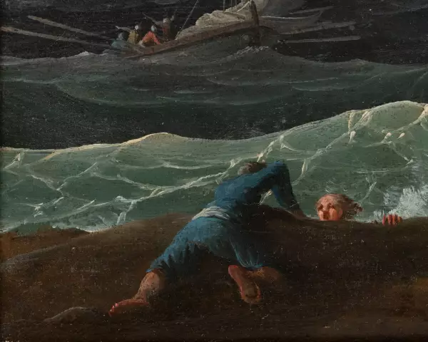 Le calme et la tempête, paire de marines par Lacroix de Marseille 1773