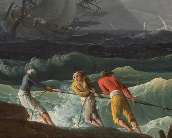Le calme et la tempête, paire de marines par Lacroix de Marseille 1773