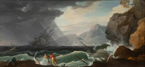 Le calme et la tempête, paire de marines par Lacroix de Marseille 1773