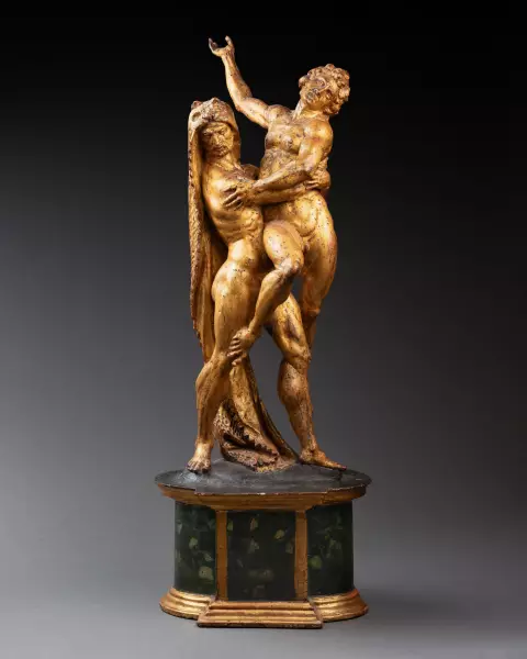 Hercule et Antée, sculpture en bois doré, Italie, XVIIIème siècle