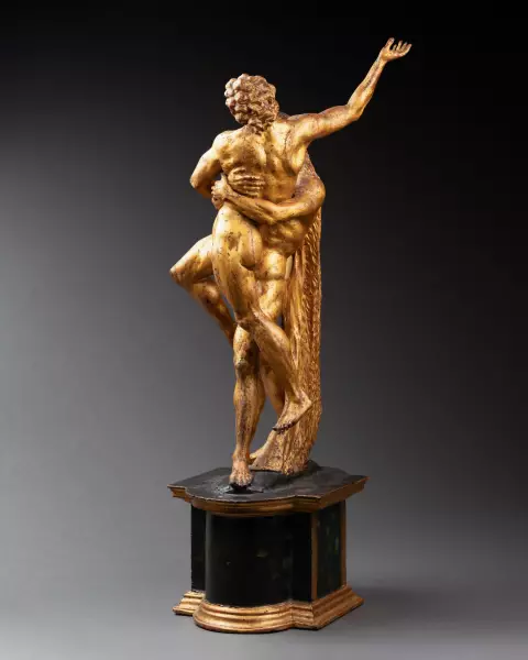Hercule et Antée, sculpture en bois doré, Italie, XVIIIème siècle