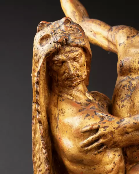 Hercule et Antée, sculpture en bois doré, Italie, XVIIIème siècle