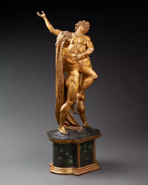 Hercule et Antée, sculpture en bois doré, Italie, XVIIIème siècle